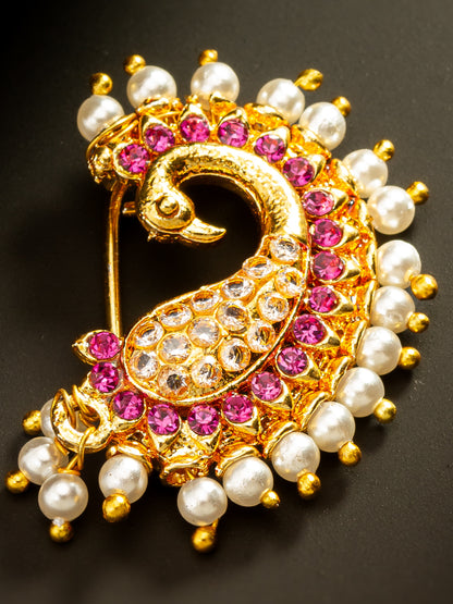 Aadita Traditional Pearl & Pink Stone Nath