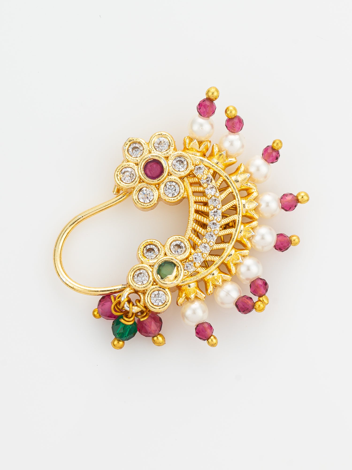 Aadita Floral Motif Gold Plated Press Nath