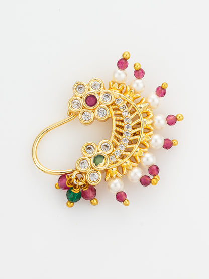 Aadita Floral Motif Gold Plated Press Nath