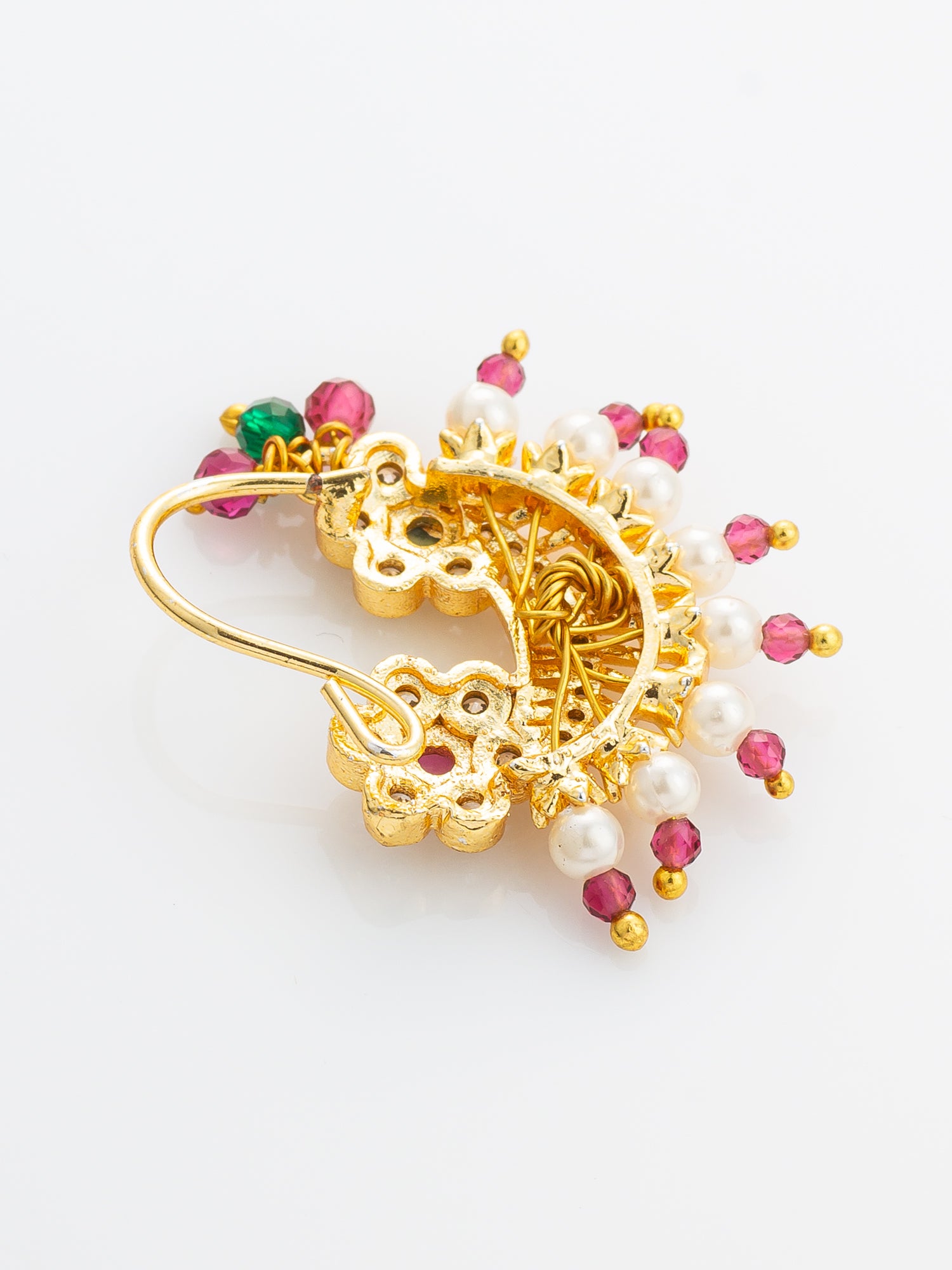 Aadita Floral Motif Gold Plated Press Nath