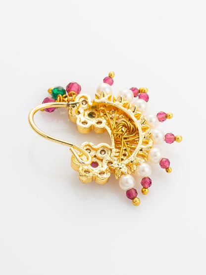 Aadita Floral Motif Gold Plated Press Nath