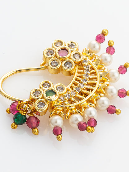 Aadita Floral Motif Gold Plated Press Nath