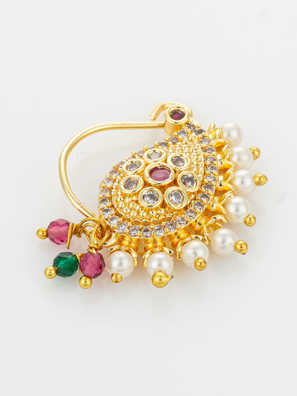 Aadita Paisley Patterned Gold Plated Nath