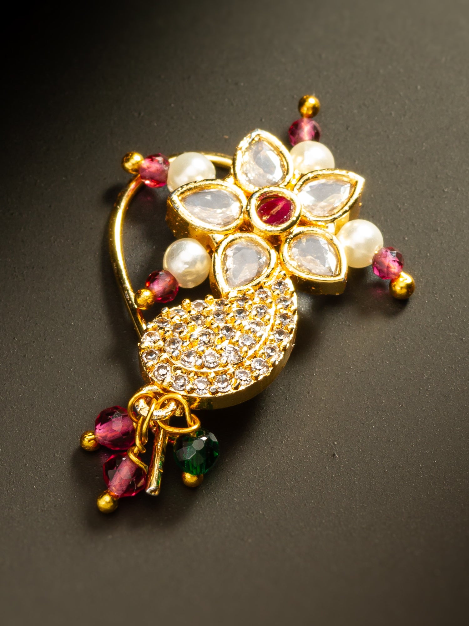 Aadita Traditional Floral Pearl Nath