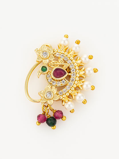 Aadita Floral Motif Gold Plated Nath