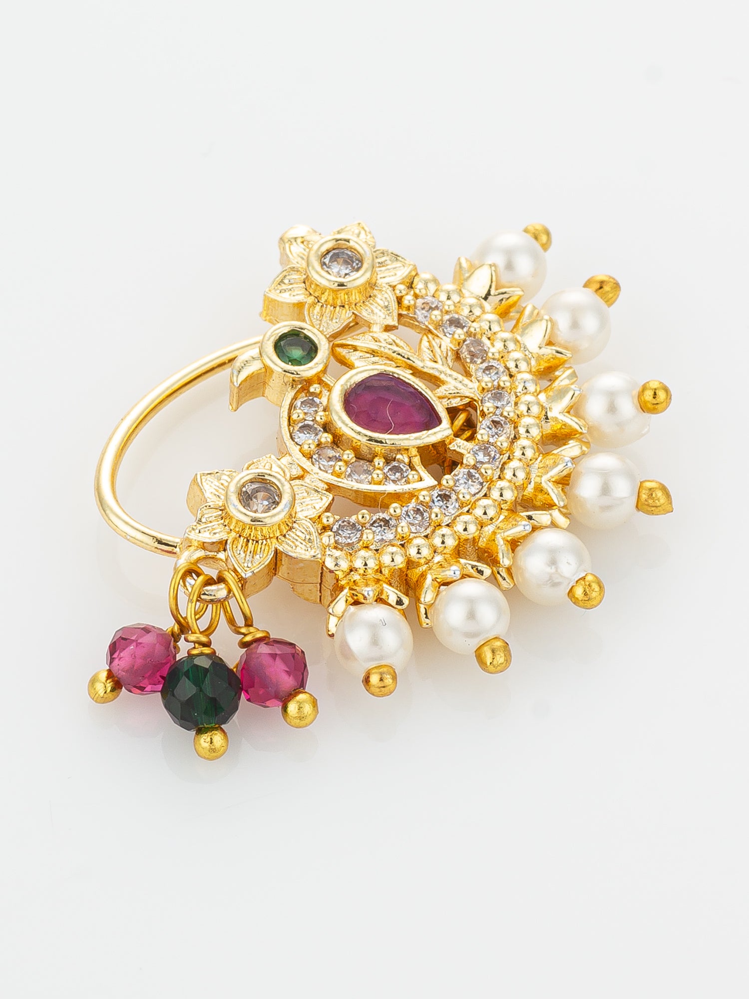 Aadita Floral Motif Gold Plated Nath