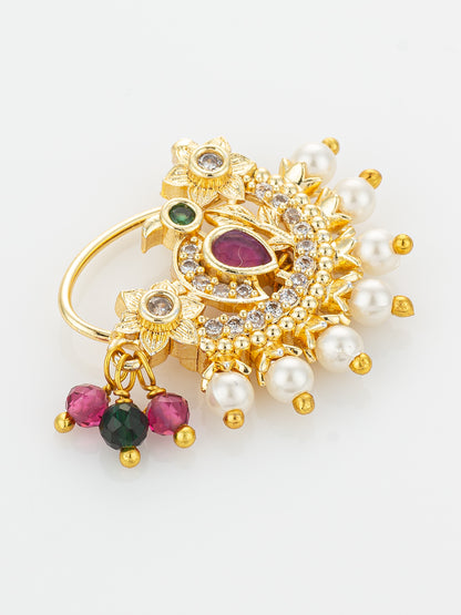 Aadita Floral Motif Gold Plated Nath