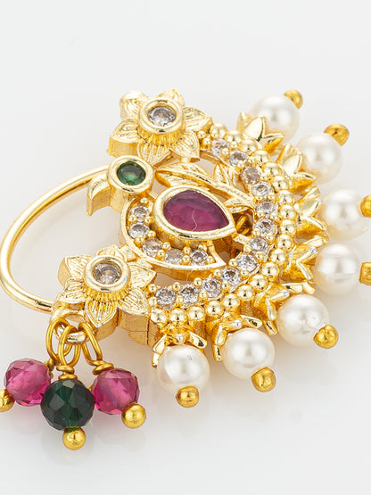Aadita Floral Motif Gold Plated Nath