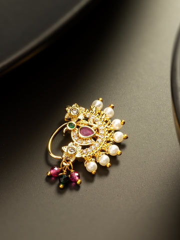 Aadita Floral Motif Gold Plated Nath