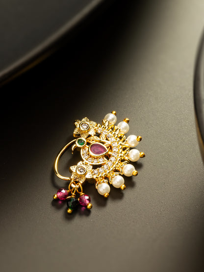 Aadita Floral Motif Gold Plated Nath