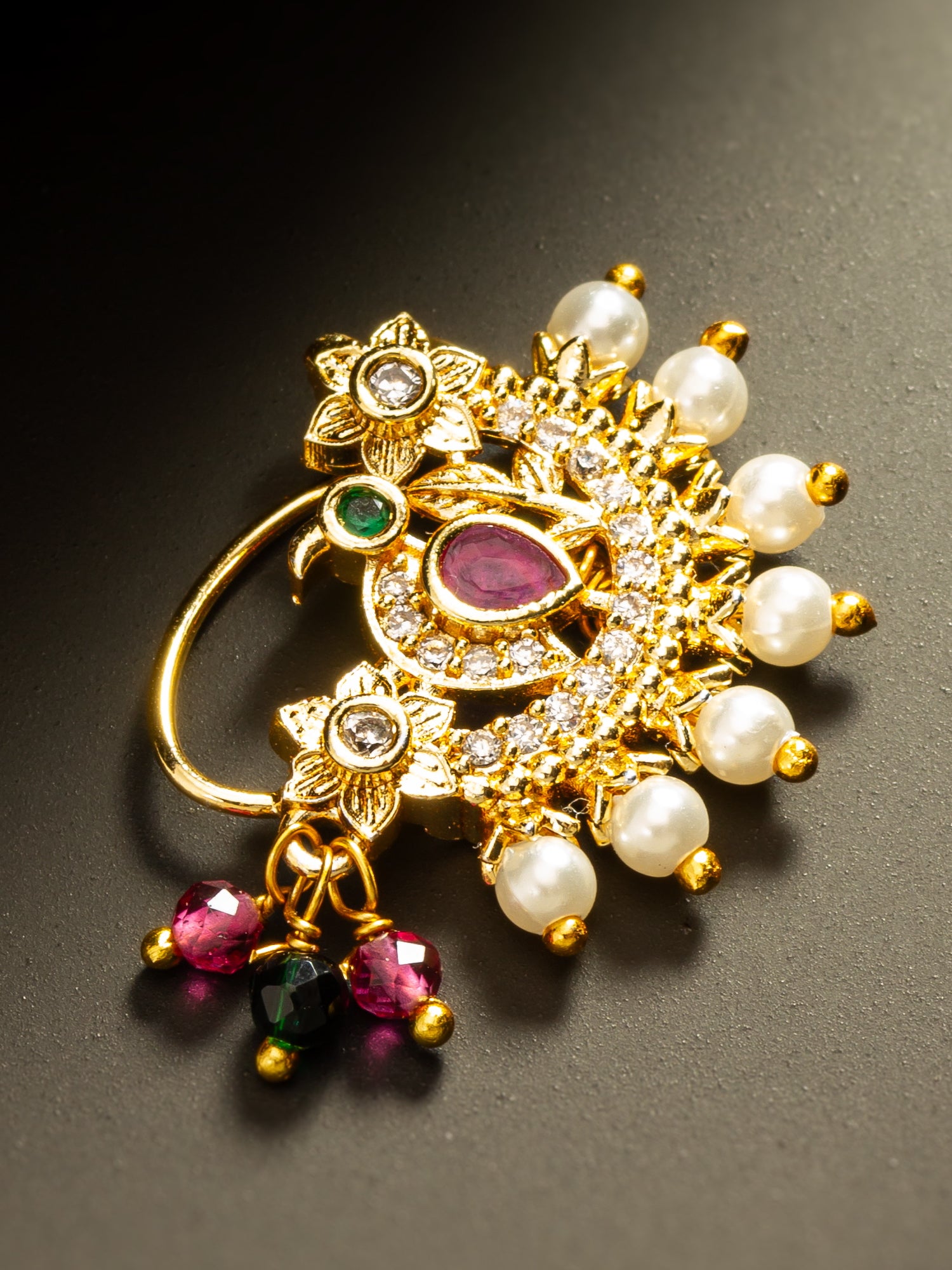 Aadita Floral Motif Gold Plated Nath