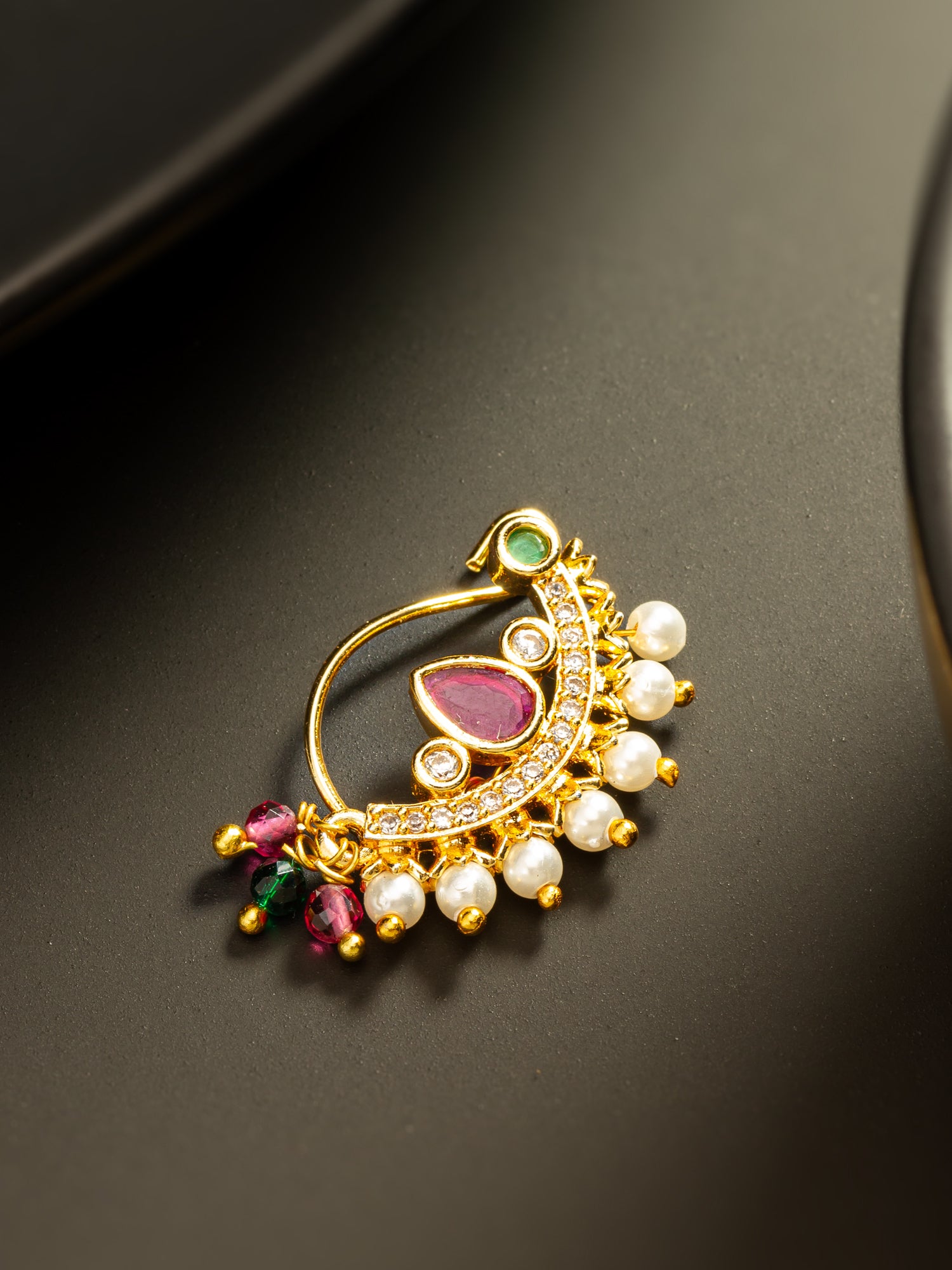 Aadita Traditional Pearl and Stone Studded Nath