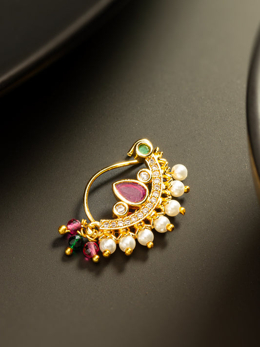 Aadita Traditional Pearl and Stone Studded Nath