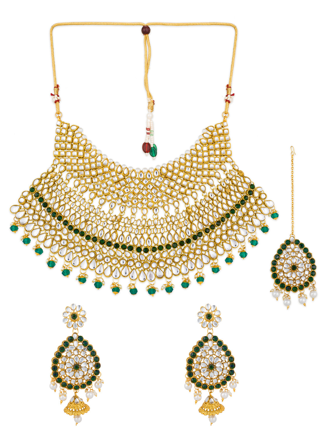 Aadita Gold Plated Traditional Kundan Pearl Drop Bridal Choker Necklace and Chandbali Earrings Set