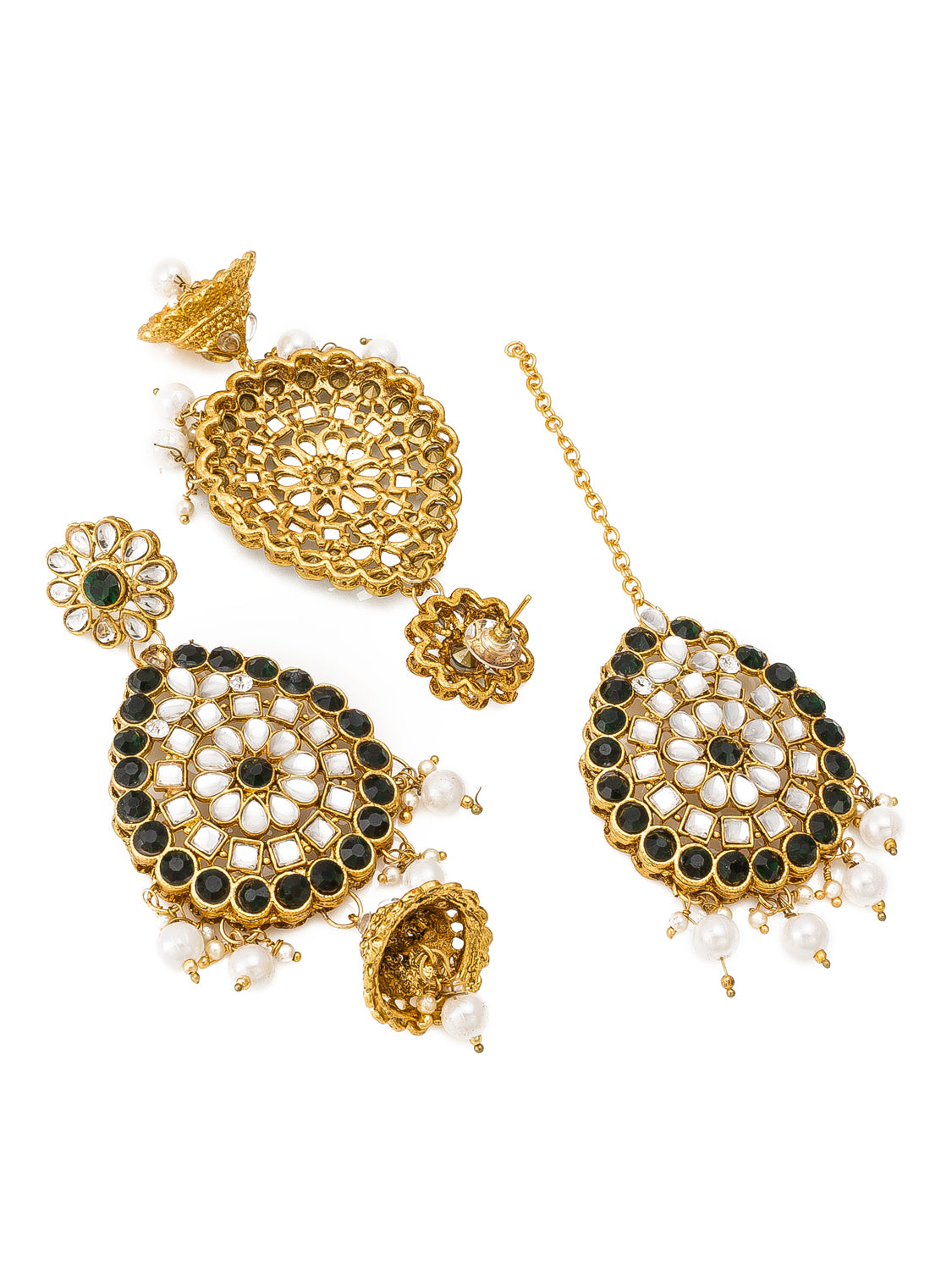 Aadita Gold Plated Traditional Kundan Pearl Drop Bridal Choker Necklace and Chandbali Earrings Set
