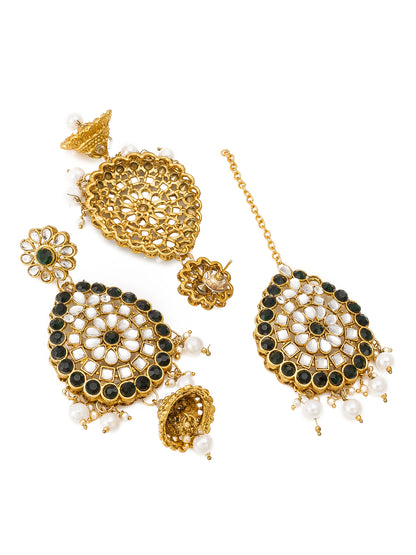 Aadita Gold Plated Traditional Kundan Pearl Drop Bridal Choker Necklace and Chandbali Earrings Set