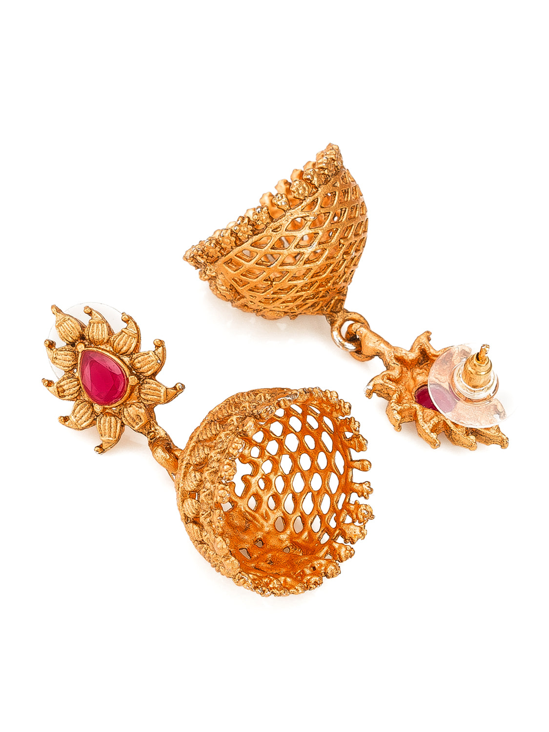 Aadita Gold-Plated Temple Stones And Pearl Drops Haram Dual Necklace Set With Jhumka Earrings