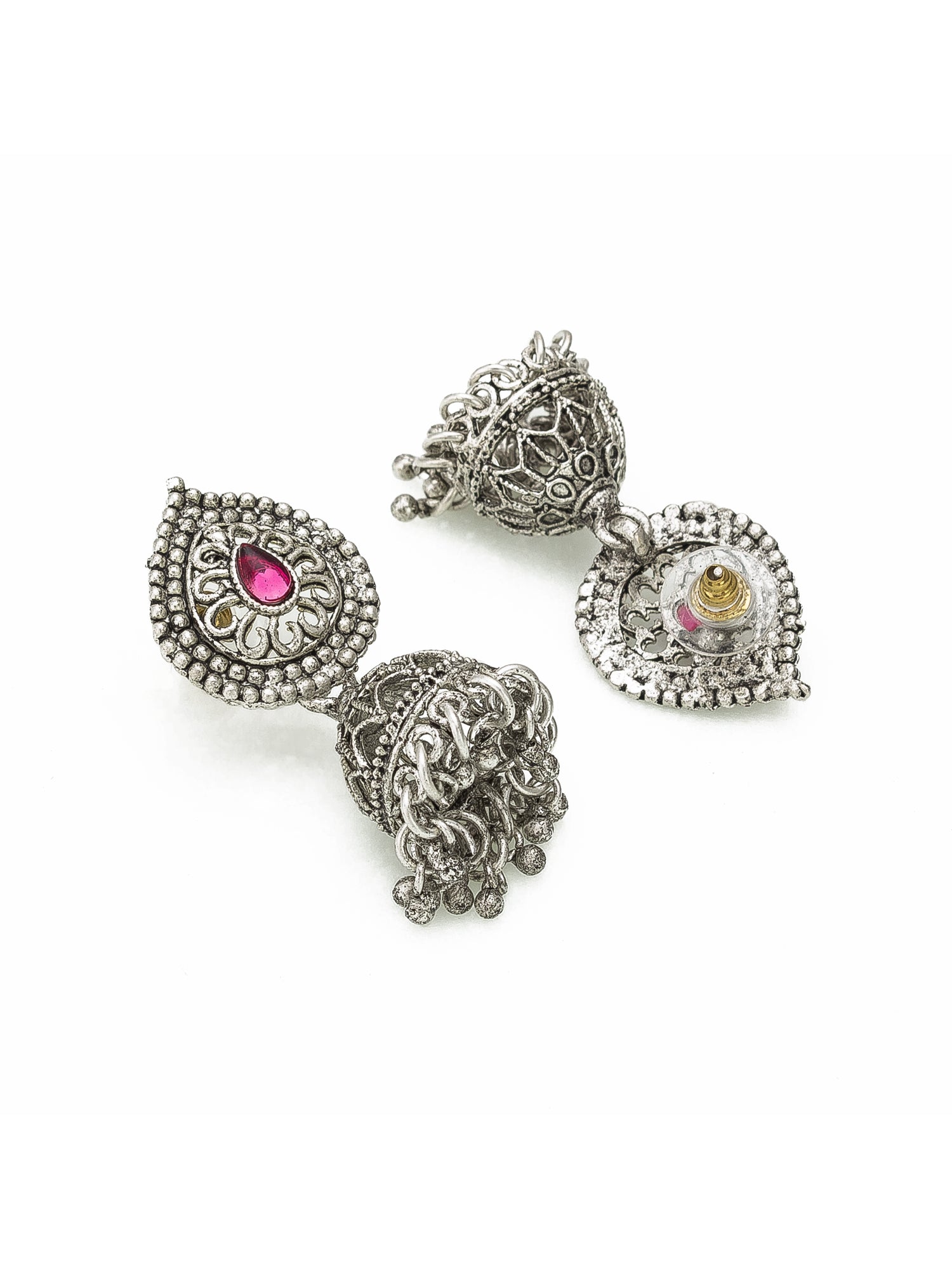 Aadita Navratri Ethnic Silver Oxidized Necklace Jewellery Set with Jhumka Earrings