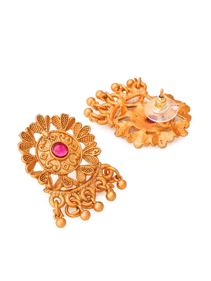 Aadita Antique Gold Circular Floral Choker Necklace Set with Stone and Matching Stud Earrings