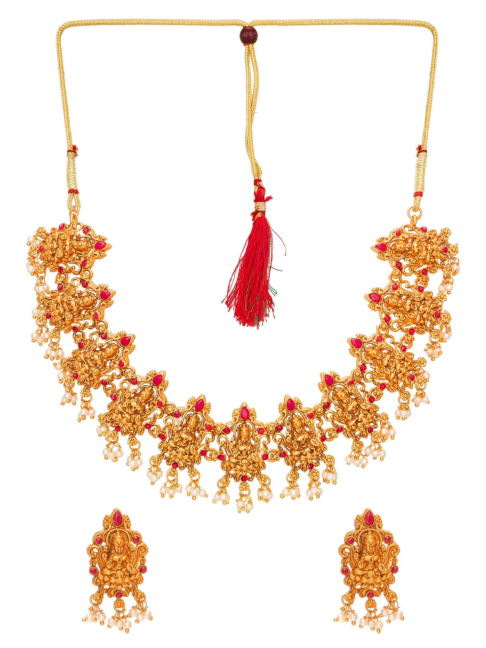 Aadita Antique Gold Lakshmi Temple Choker Necklace Set with Matching Stud Earrings