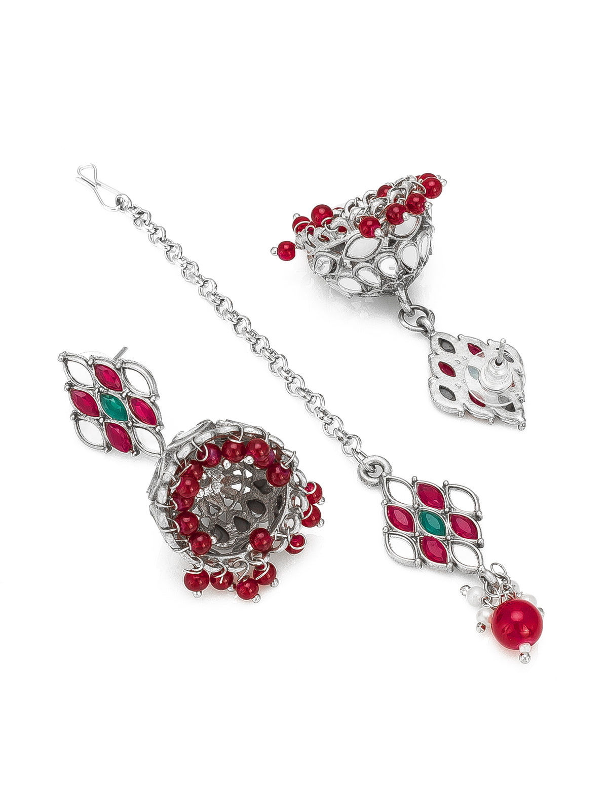 Oxidized Silver Choker Necklace for Navratri with Stones & Maang Tikka