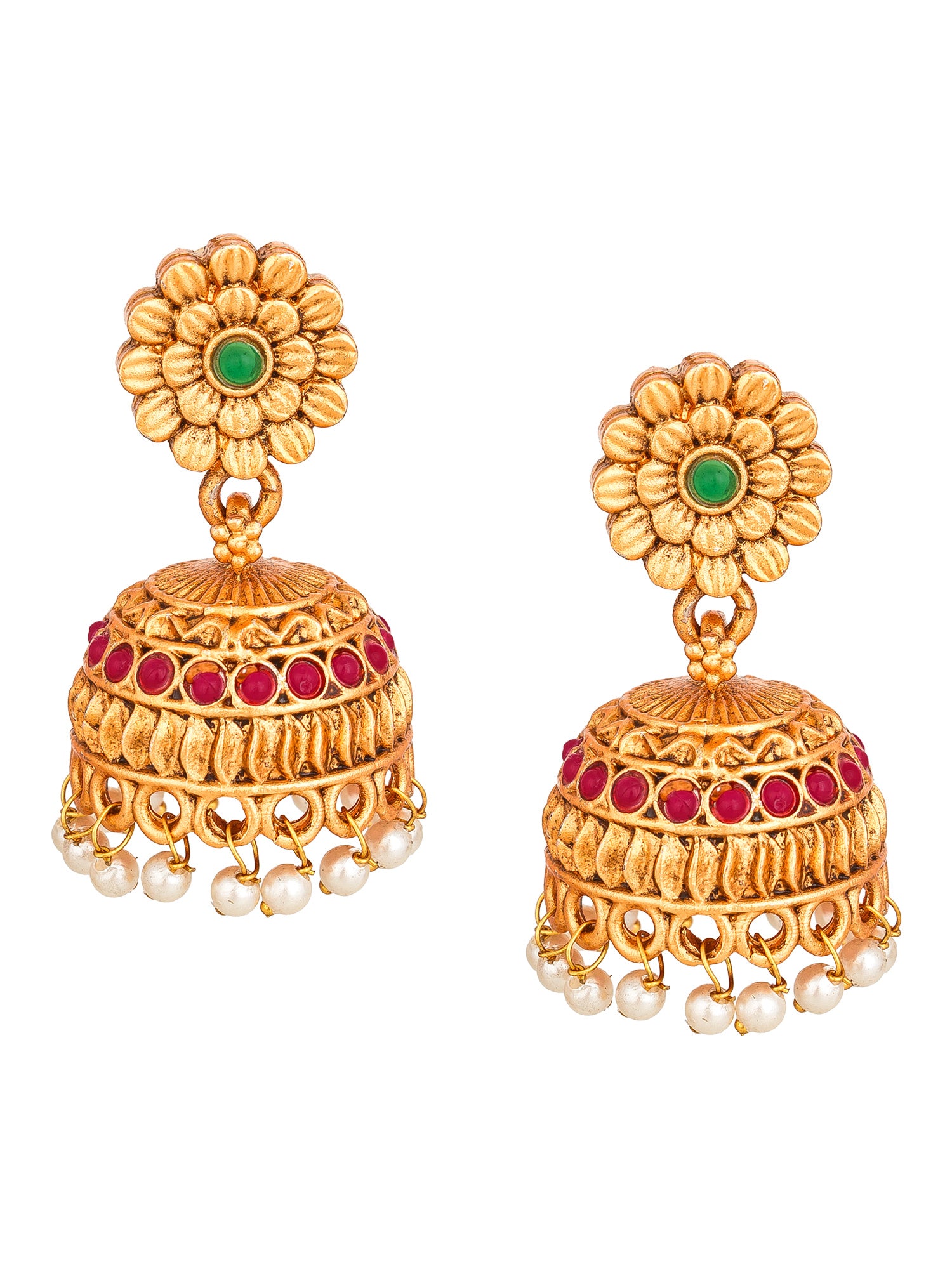 Aadita Gold-Tone Peacock Necklace Set with Emerald Stones and Jhumka Earrings