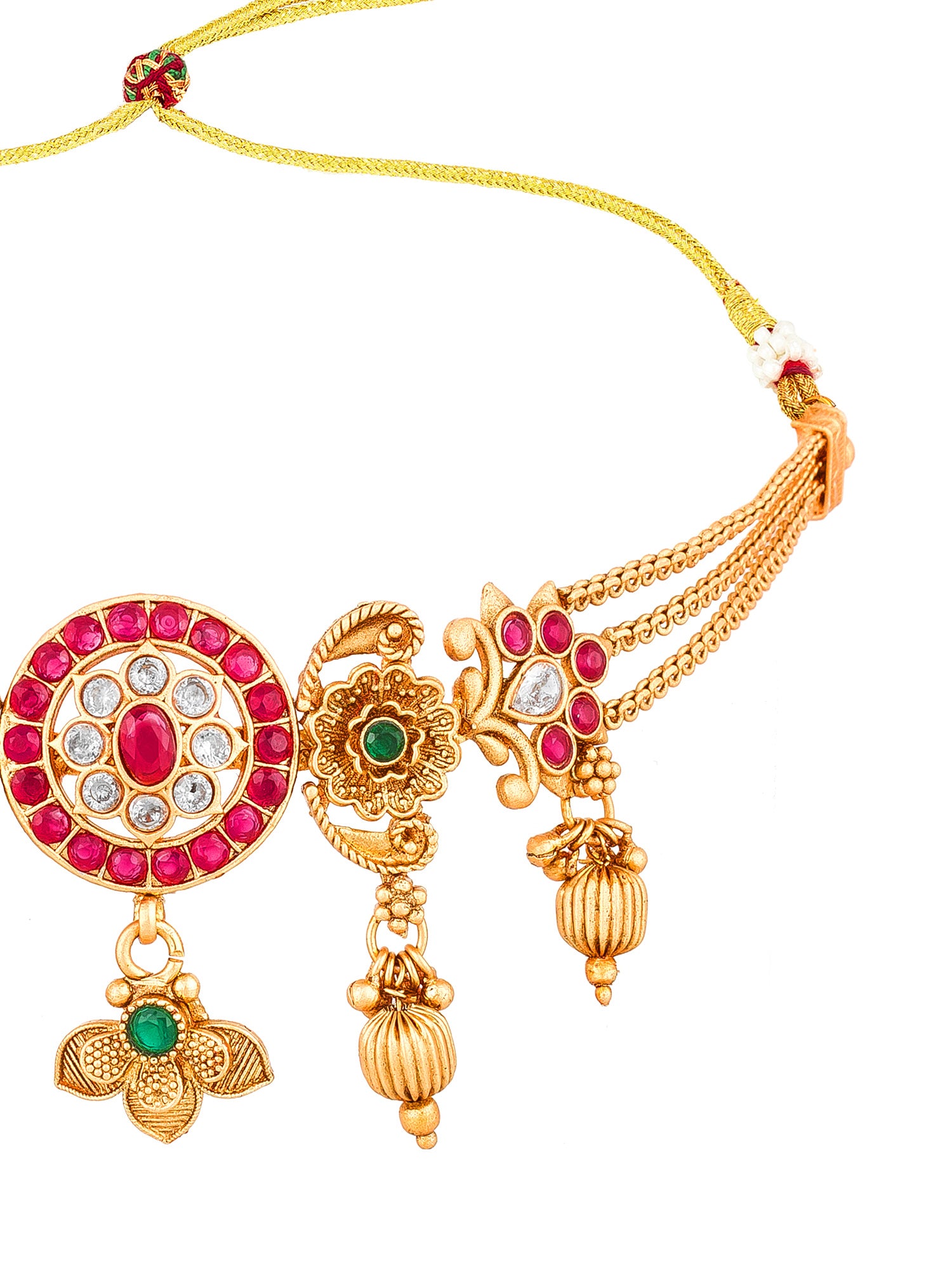 Aadita Antique Gold Kundan Choker Necklace Set with Stones and Dangle Earrings