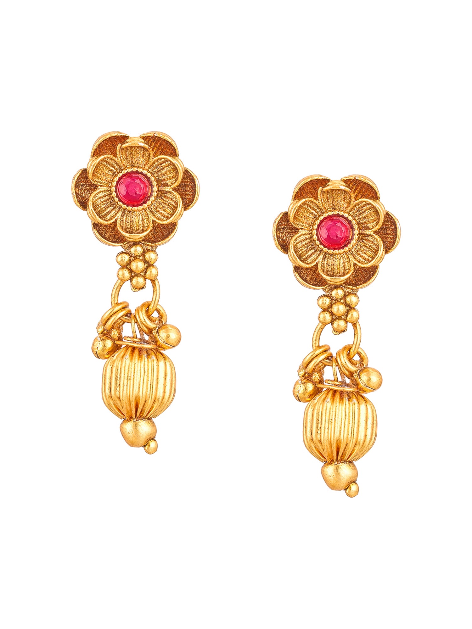 Aadita Gold-Toned Peacock Motif Choker Necklace Set with Kundan Pink Stone Disc Pendant and Drop Earrings