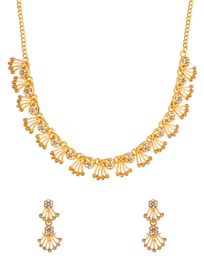 Aadita Festive Wear Gold-Toned AD Stone Fan Motif Necklace Set with Matching Earrings