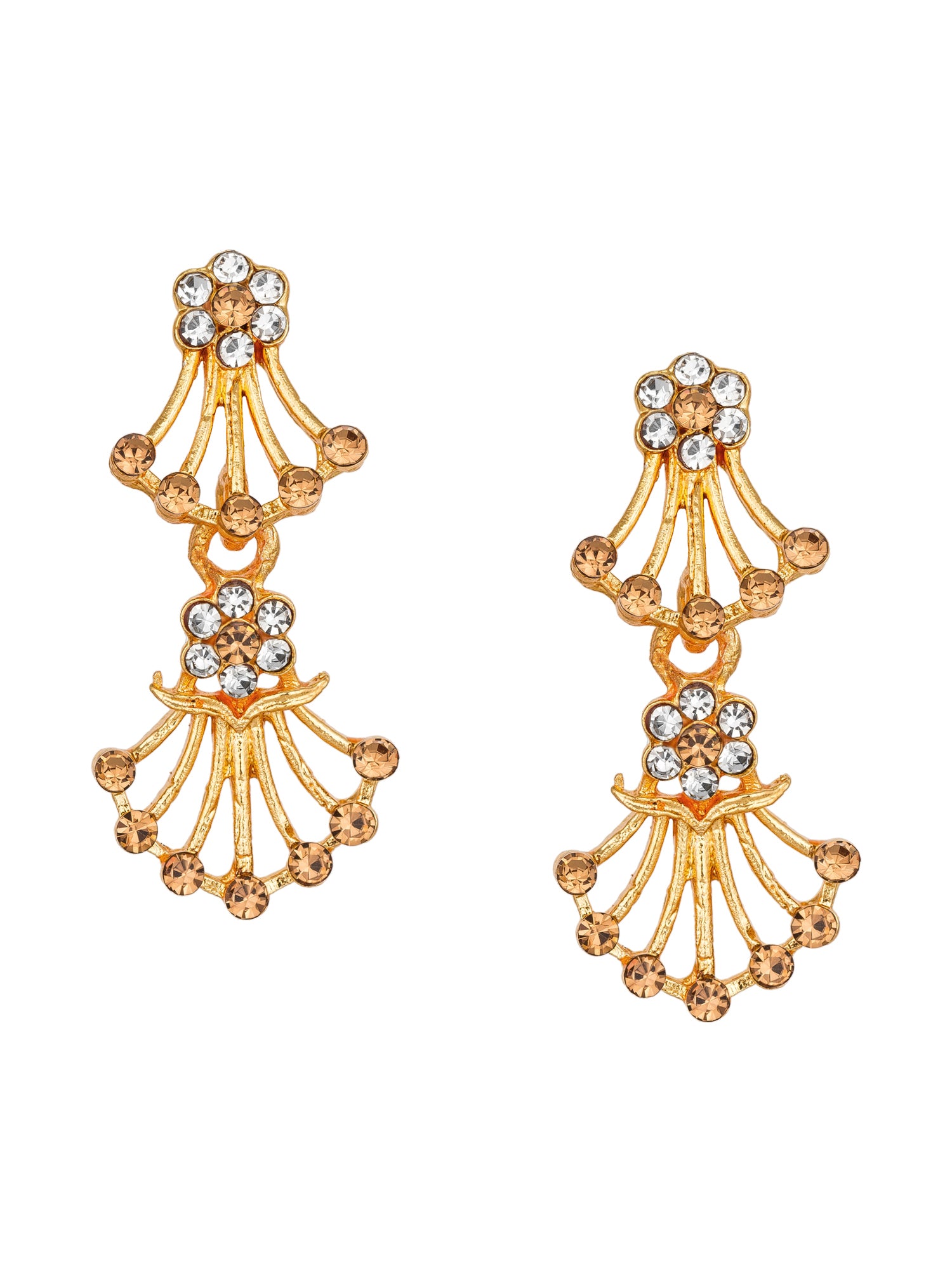 Aadita Festive Wear Gold-Toned AD Stone Fan Motif Necklace Set with Matching Earrings