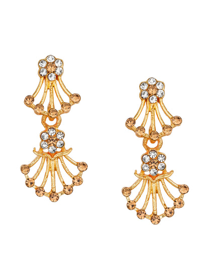 Aadita Festive Wear Gold-Toned AD Stone Fan Motif Necklace Set with Matching Earrings