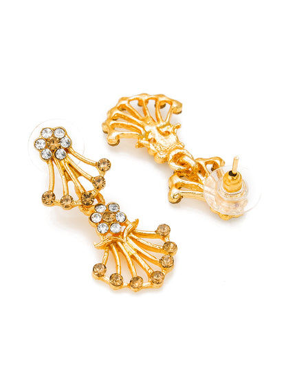 Aadita Festive Wear Gold-Toned AD Stone Fan Motif Necklace Set with Matching Earrings