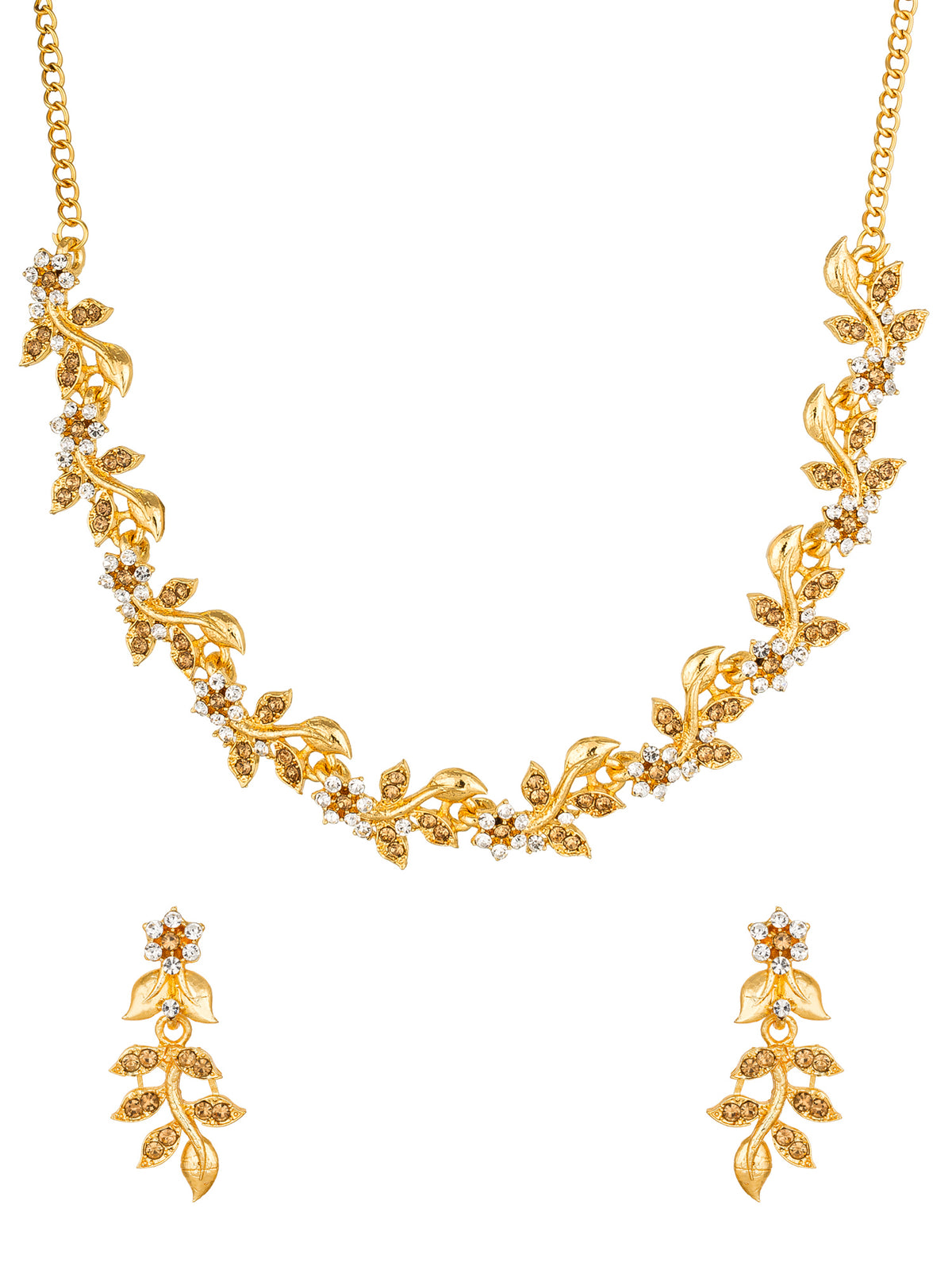 Festive Wear Gold-Toned Floral Vine Necklace Set with Stone Earrings