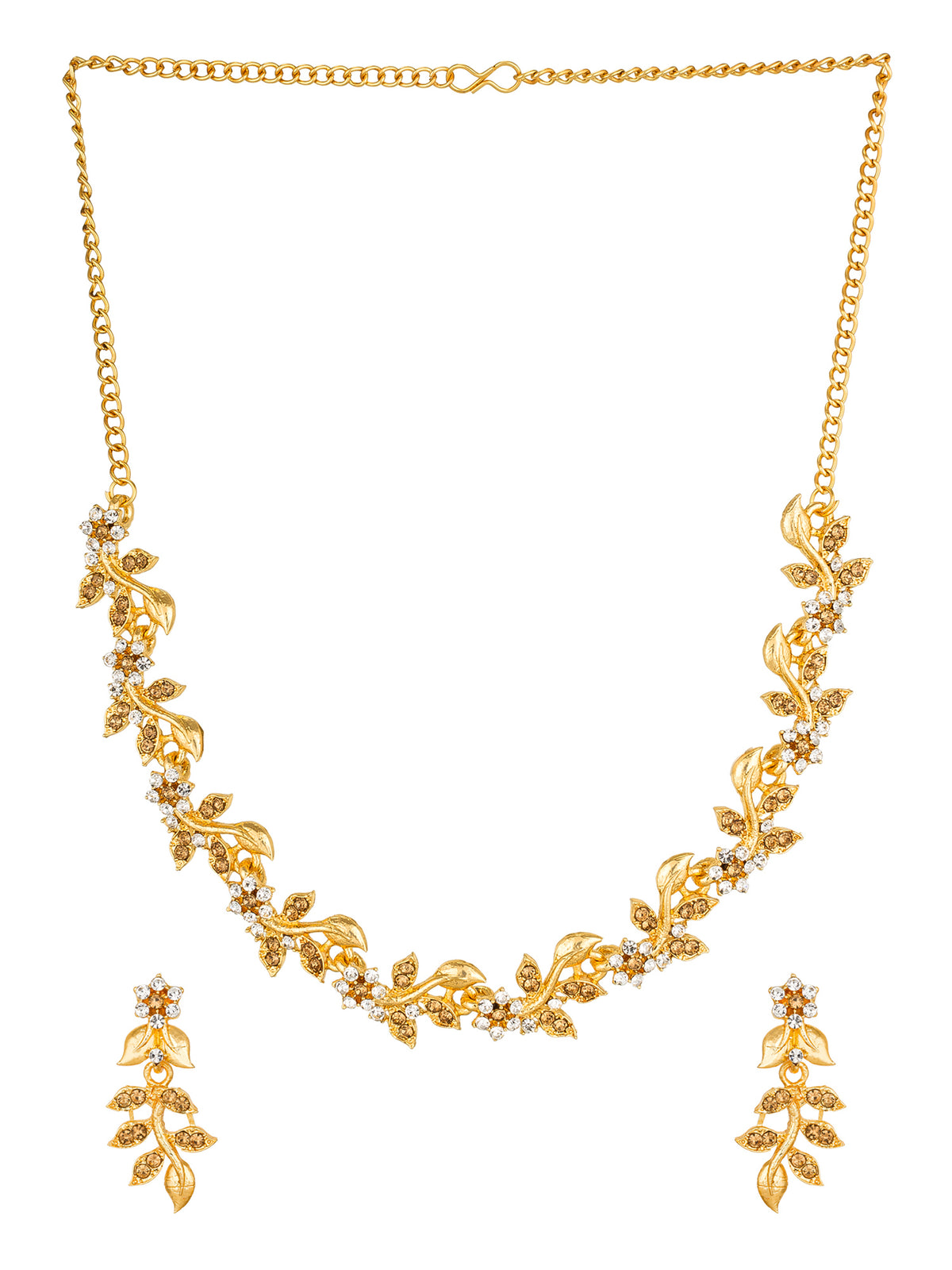 Festive Wear Gold-Toned Floral Vine Necklace Set with Stone Earrings