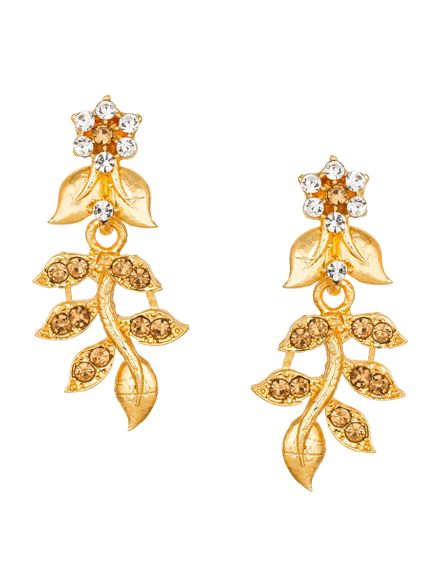Aadita Festive Wear Gold-Toned Floral Vine Leaf Necklace Set with Champagne and White Stone Earrings