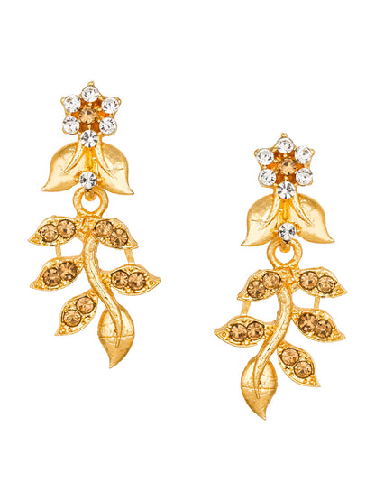 Aadita Festive Wear Gold-Toned Floral Vine Leaf Necklace Set with Champagne and White Stone Earrings