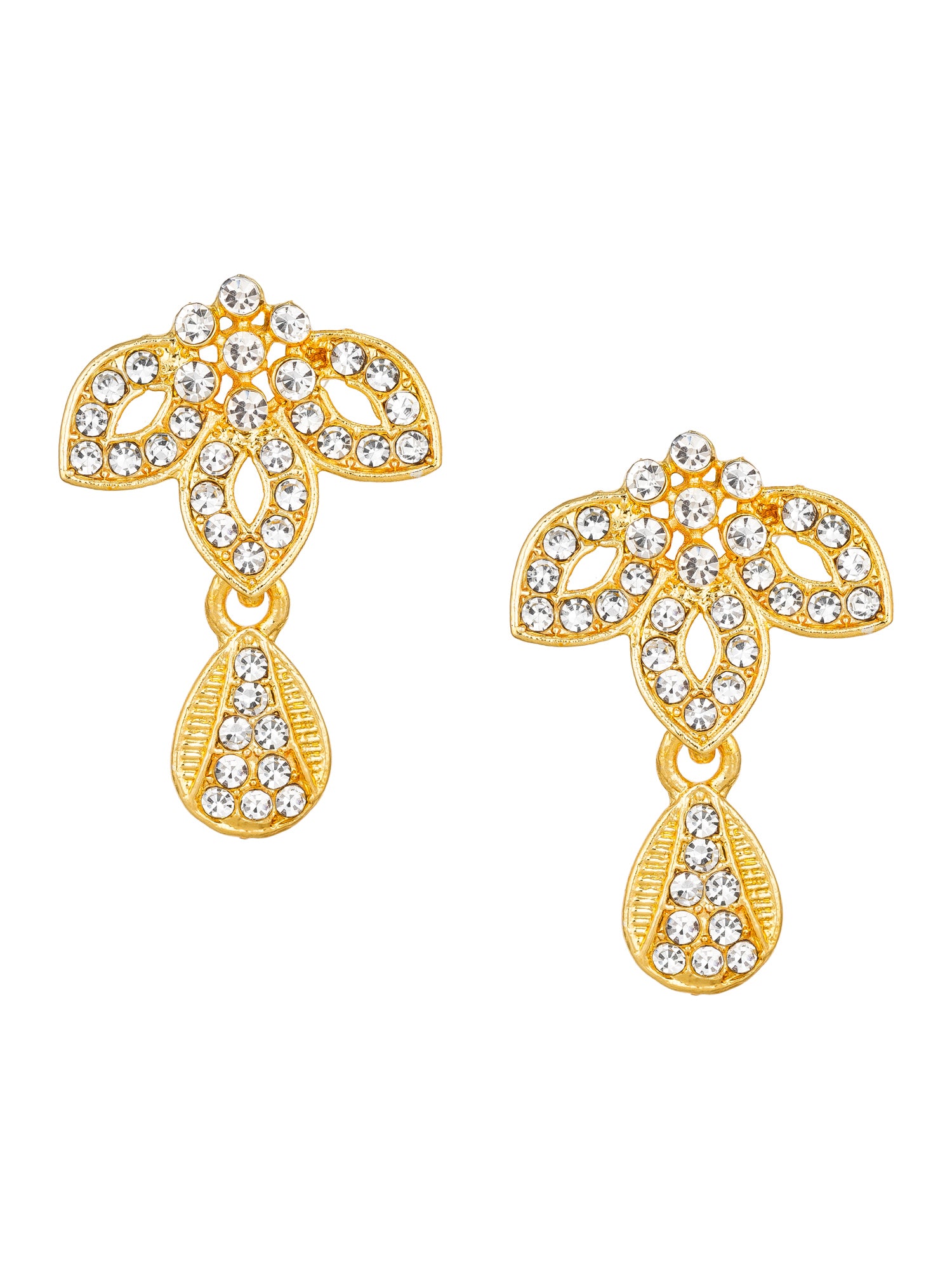 Aadita Gold-Toned American Diamond Floral Scroll Necklace Set with Drop Earrings For Party Wear