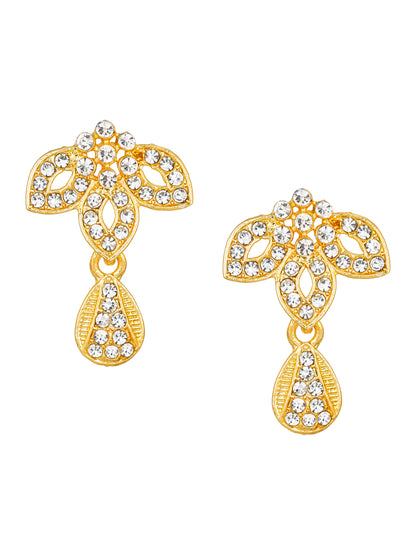 Aadita Gold-Toned American Diamond Floral Scroll Necklace Set with Drop Earrings For Party Wear