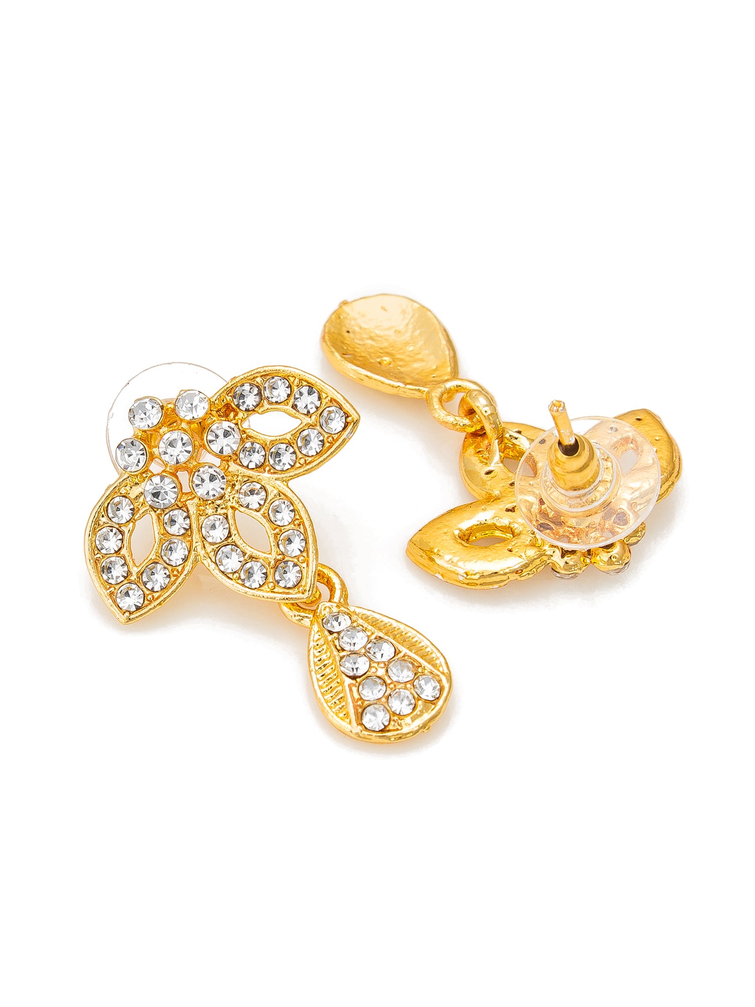 Aadita Gold-Toned American Diamond Floral Scroll Necklace Set with Drop Earrings For Party Wear