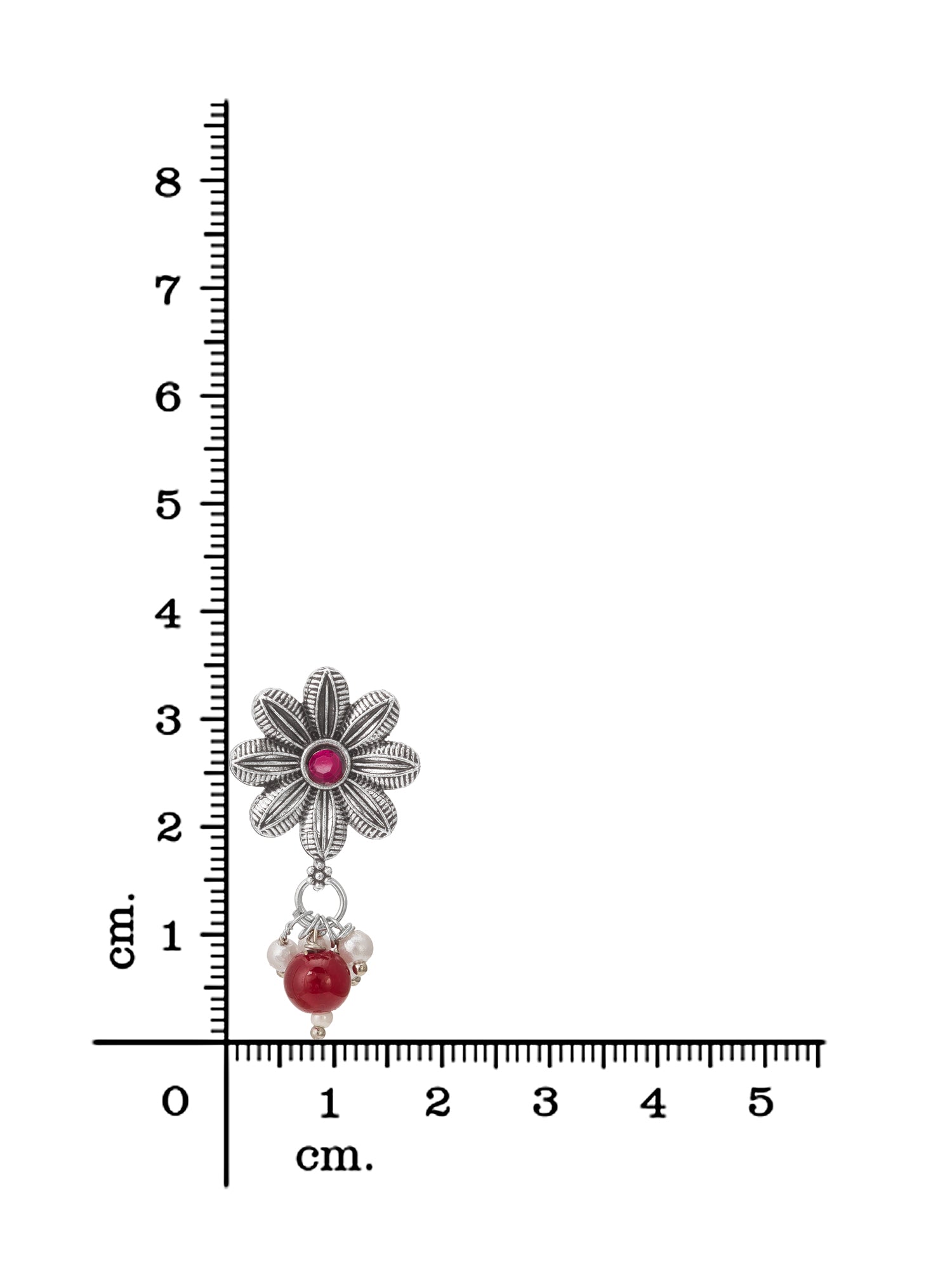 Aadita Festive Wear Silver Oxidized Floral Pendant Choker Necklace Set with Red Bead Drops Silver Tone Jewellery Set