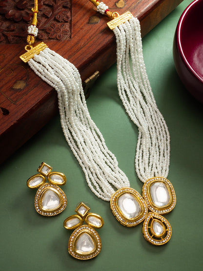 Traditional Multi-Strand Pearl & Kundan Necklace Set