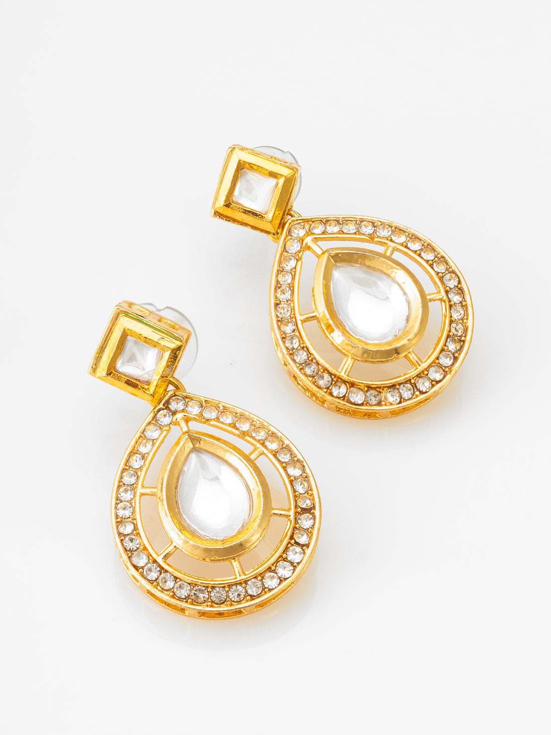 Gold-Plated Green Beaded Kundan Necklace Set with Drop Earrings