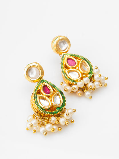 Traditional Gold-Plated Meenakari Kundan Choker Set with Pearl Droplets