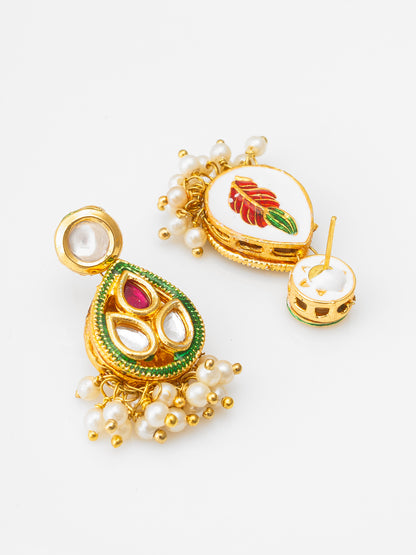 Traditional Gold-Plated Meenakari Kundan Choker Set with Pearl Droplets