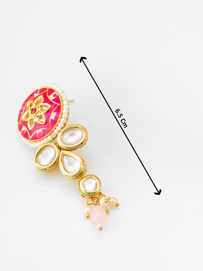 Royal Meenakari Kundan & Pink Bead Long Necklace Set with Floral Enamel Work