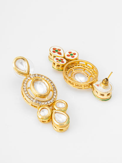 Regal Five-Layered Pearl Long Necklace with Circular Kundan Accents