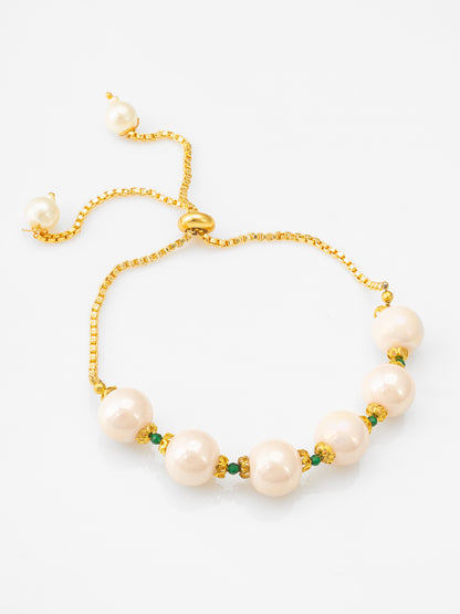 Elegant Gold-Plated Layered Pearl Necklace with Kundan Clover Pendant and Matching Bracelet Set
