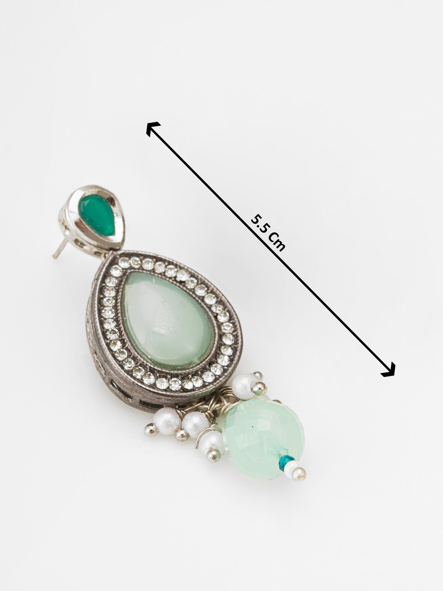 Oxidized Silver-Plated Mint Green and Teal Beaded Choker Set with Teardrop Accents
