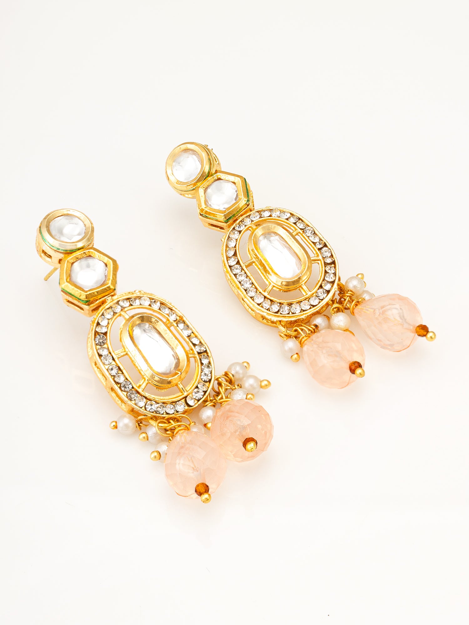 Traditional Gold-Plated Kundan Choker Set with Peach Bead Droplets