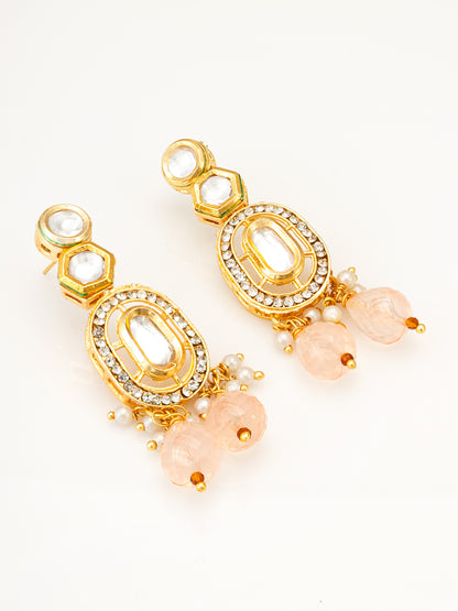 Traditional Gold-Plated Kundan Choker Set with Peach Bead Droplets